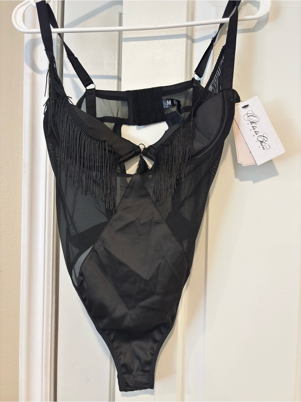 Oh La La Cheri, Black Fringe Mesh Bodysuit Chemise - Women's Intimate